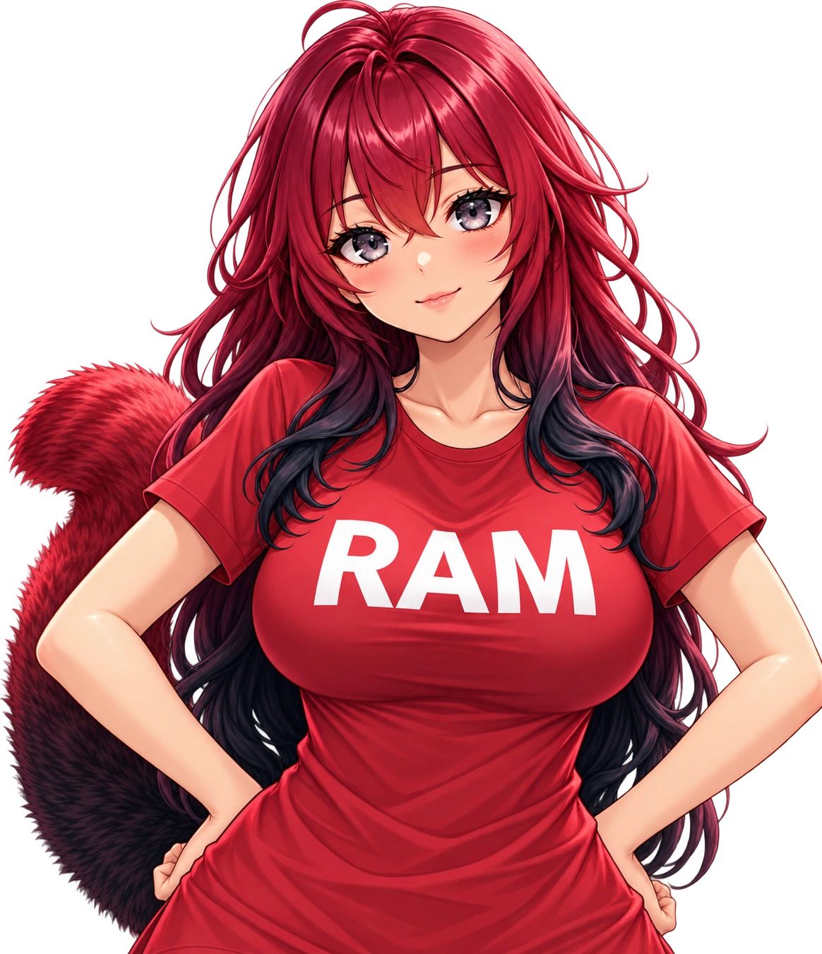 RAM, a red-haired anime character wearing a red RAM shirt